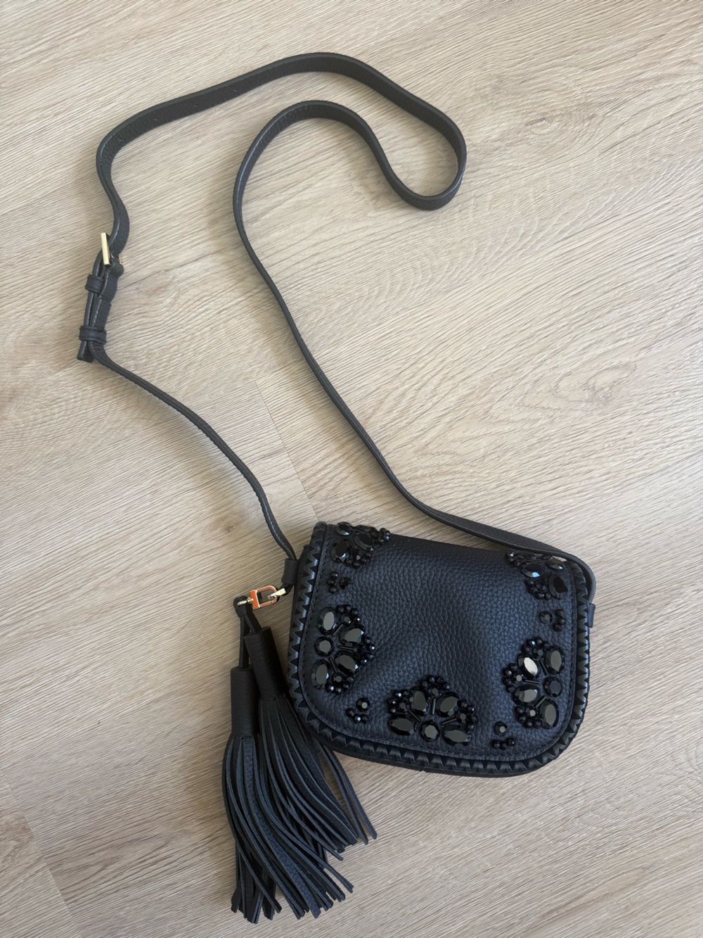kate spade Black Beaded Leather Crossbody with Tassel